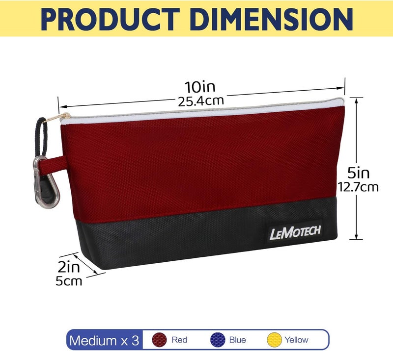 LeMotech Tool Bags, Heavy Duty 1680D Oxford Tool Pouch, Water Resistant Stand-Up Utility Tool Pouch for Tool Organizers and Storage, 10" Tool Bag, 3 Pack - Image 4